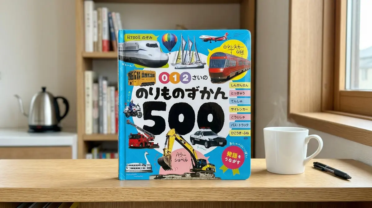 電車の中で読む電車の本。「のりものずかん500」が2歳児のお出かけに最強だった